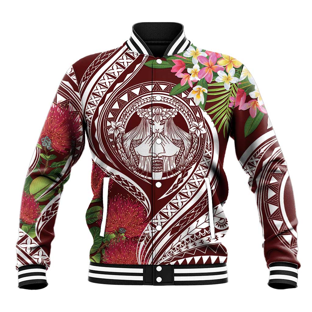 Aloha Hawaii Big Island Baseball Jacket Ohia Lehua Wahine LT7 Unisex Red - Polynesian Pride