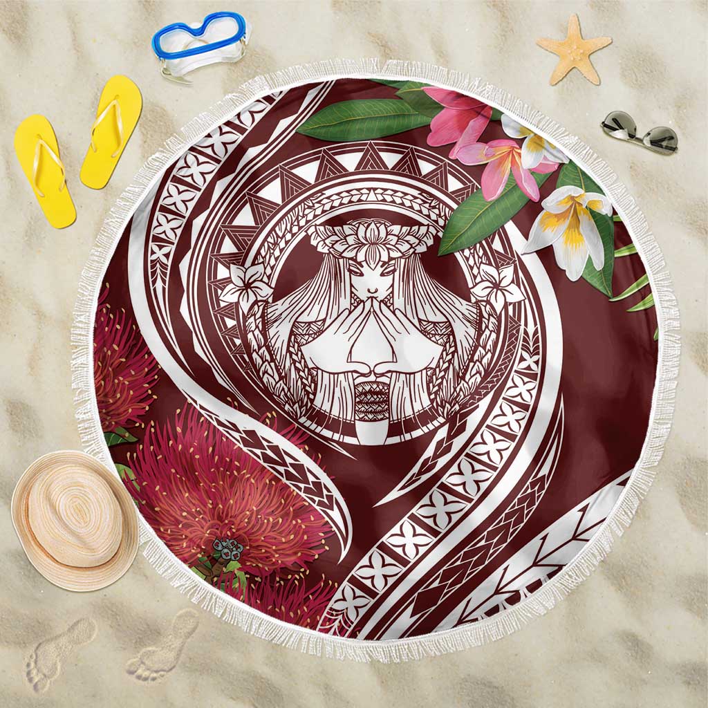Aloha Hawaii Big Island Beach Blanket Ohia Lehua Wahine LT7 One Size 150cm Red - Polynesian Pride