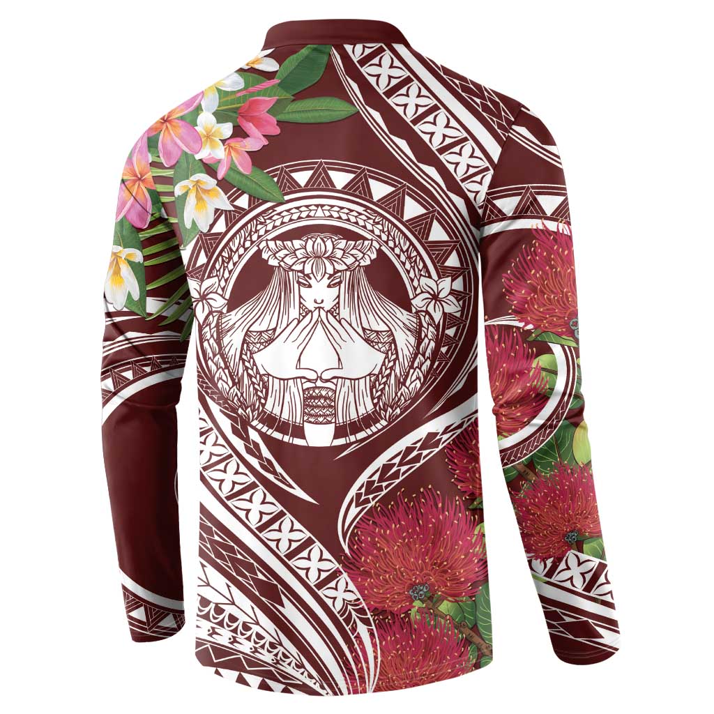 Aloha Hawaii Big Island Button Sweatshirt Ohia Lehua Wahine