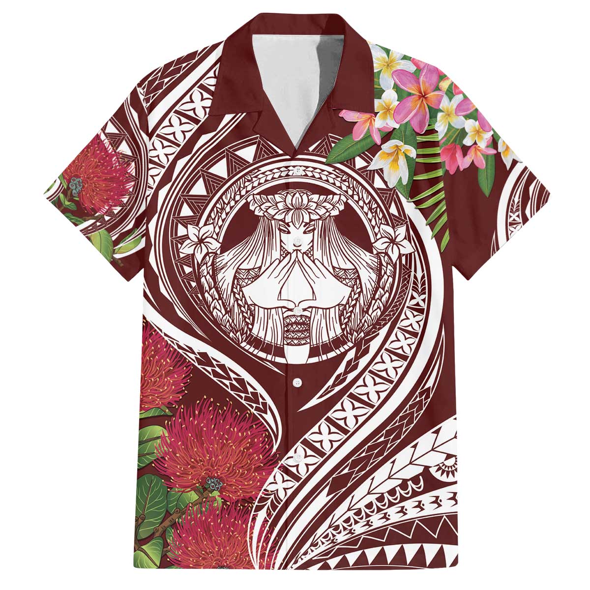 Aloha Hawaii Big Island Family Matching Off The Shoulder Long Sleeve Dress and Hawaiian Shirt Ohia Lehua Wahine
