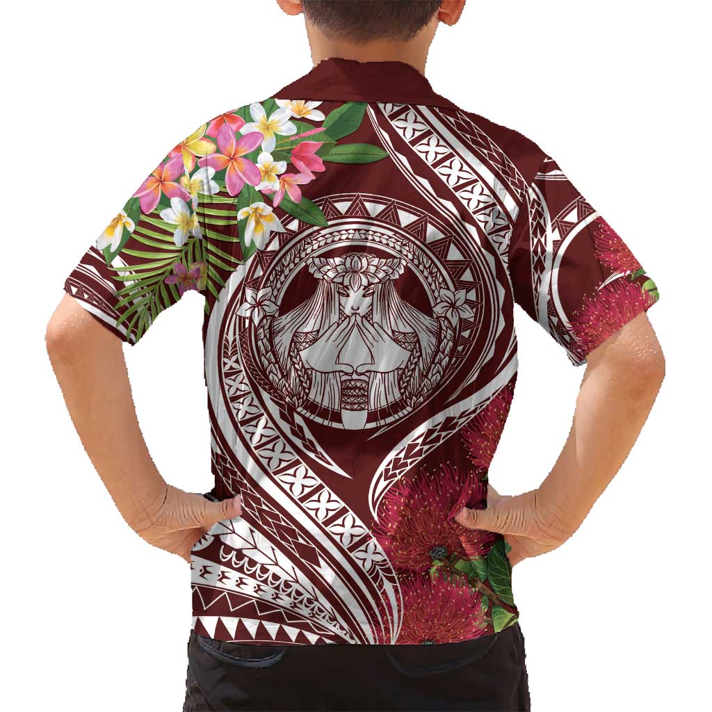 Aloha Hawaii Big Island Family Matching Puletasi and Hawaiian Shirt Ohia Lehua Wahine