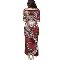 Aloha Hawaii Big Island Family Matching Puletasi and Hawaiian Shirt Ohia Lehua Wahine