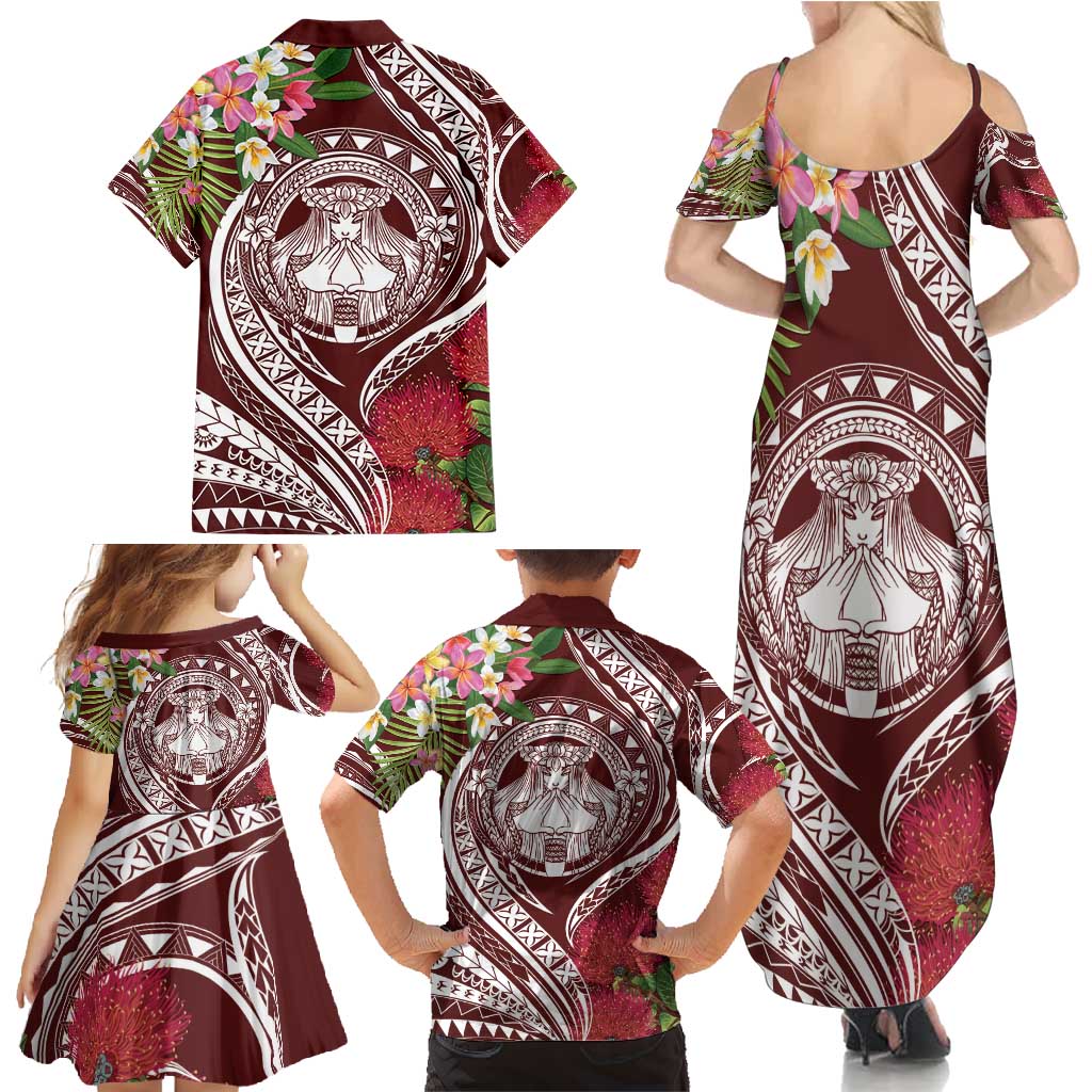 Aloha Hawaii Big Island Family Matching Summer Maxi Dress and Hawaiian Shirt Ohia Lehua Wahine
