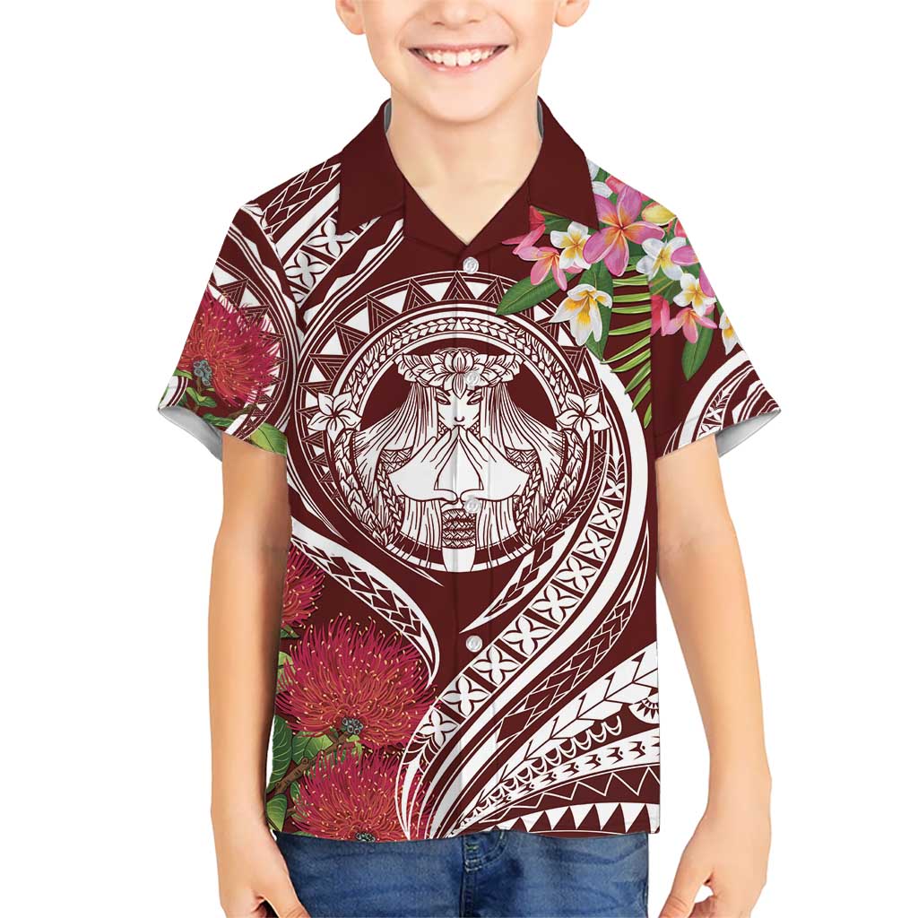 Aloha Hawaii Big Island Kid Hawaiian Shirt Ohia Lehua Wahine