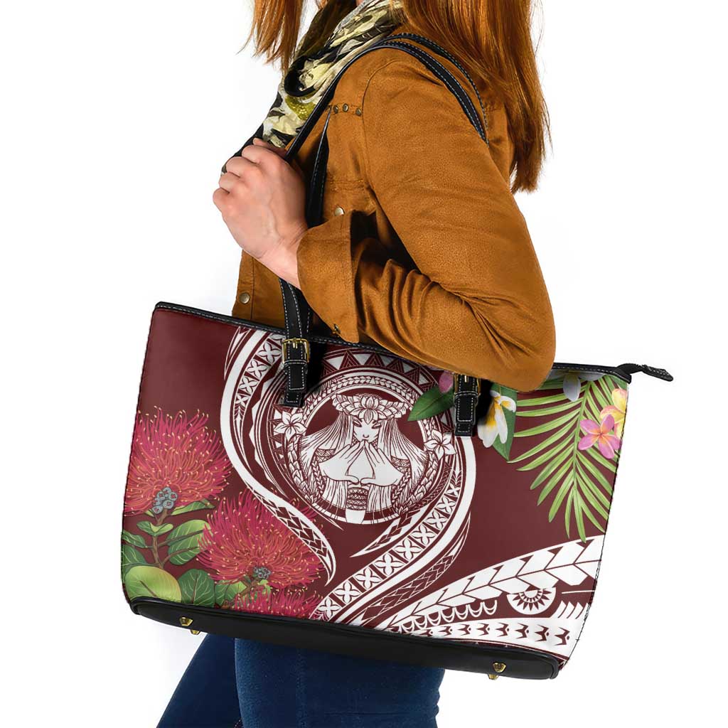 Aloha Hawaii Big Island Leather Tote Bag Ohia Lehua Wahine