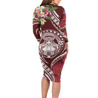 Aloha Hawaii Big Island Long Sleeve Bodycon Dress Ohia Lehua Wahine