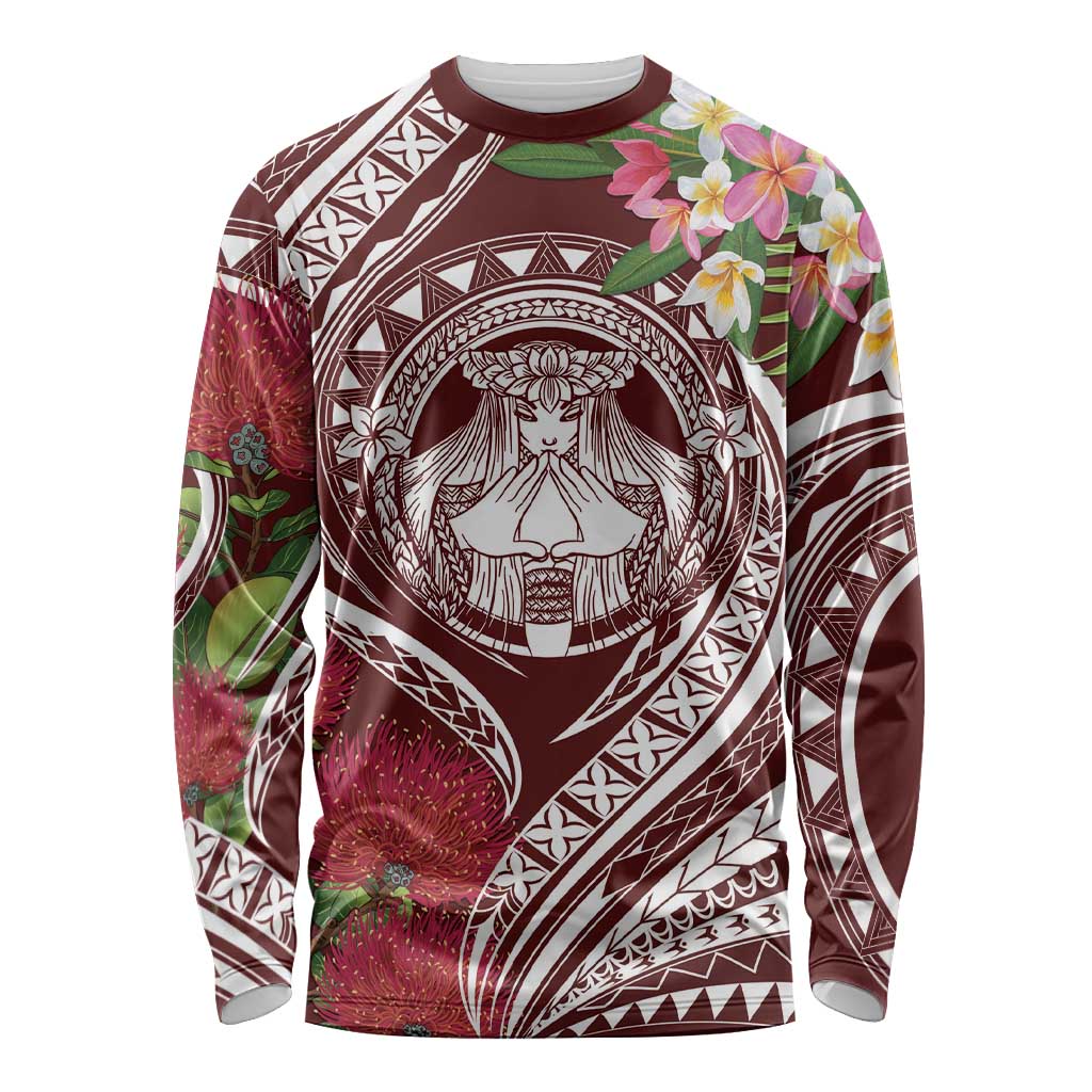 Aloha Hawaii Big Island Long Sleeve Shirt Ohia Lehua Wahine LT7 Unisex Red - Polynesian Pride