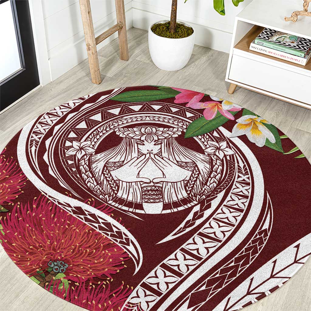 Aloha Hawaii Big Island Round Carpet Ohia Lehua Wahine LT7 Red - Polynesian Pride