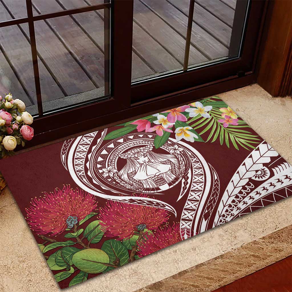 Aloha Hawaii Big Island Rubber Doormat Ohia Lehua Wahine
