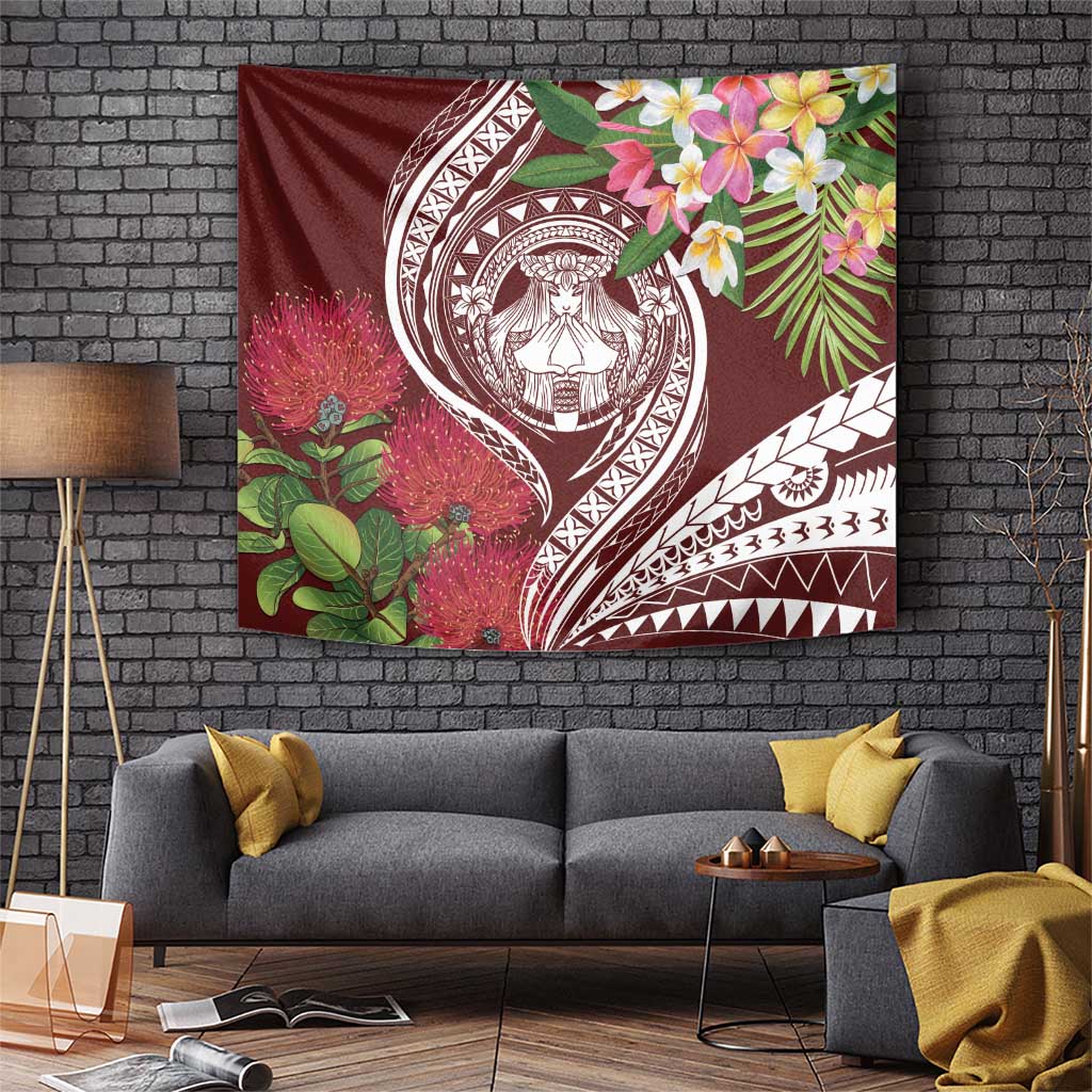 Aloha Hawaii Big Island Tapestry Ohia Lehua Wahine LT7 Red - Polynesian Pride