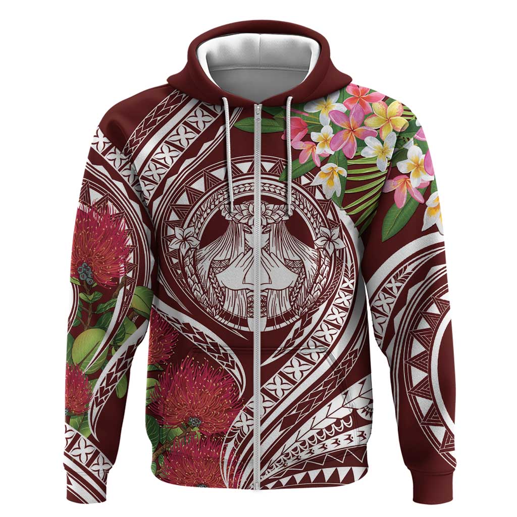 Aloha Hawaii Big Island Zip Hoodie Ohia Lehua Wahine LT7 Zip Hoodie Red - Polynesian Pride