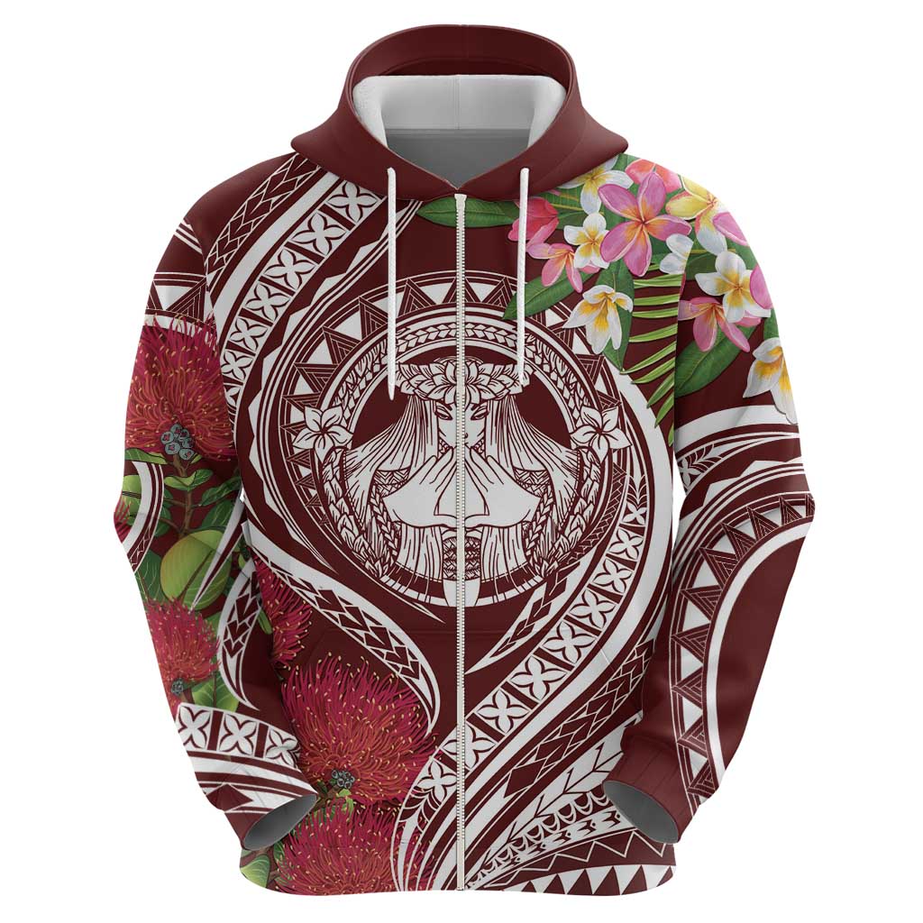 Aloha Hawaii Big Island Zip Hoodie Ohia Lehua Wahine