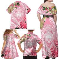Aloha Hawaii Maui Family Matching Off Shoulder Maxi Dress and Hawaiian Shirt Goddess Lokelani Rose