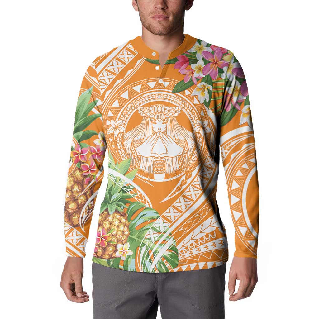 Aloha Hawaii Lanai Button Sweatshirt Frangipani Mix Pineapple