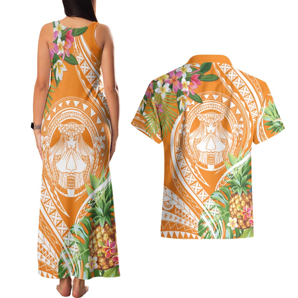 Aloha Hawaii Lanai Couples Matching Tank Maxi Dress and Hawaiian Shirt Frangipani Mix Pineapple