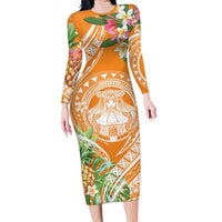 Aloha Hawaii Lanai Family Matching Long Sleeve Bodycon Dress and Hawaiian Shirt Frangipani Mix Pineapple