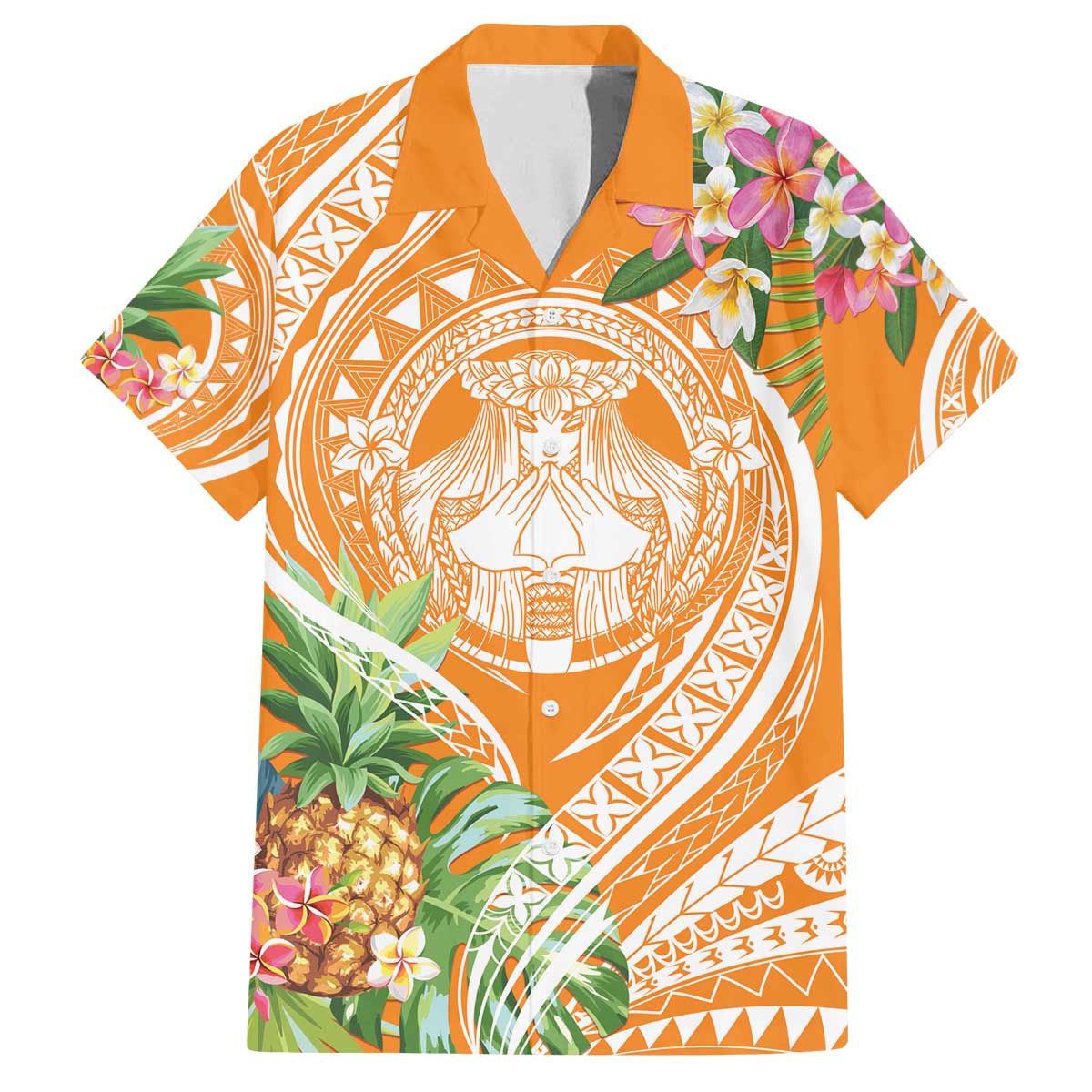 Aloha Hawaii Lanai Family Matching Off The Shoulder Long Sleeve Dress and Hawaiian Shirt Frangipani Mix Pineapple