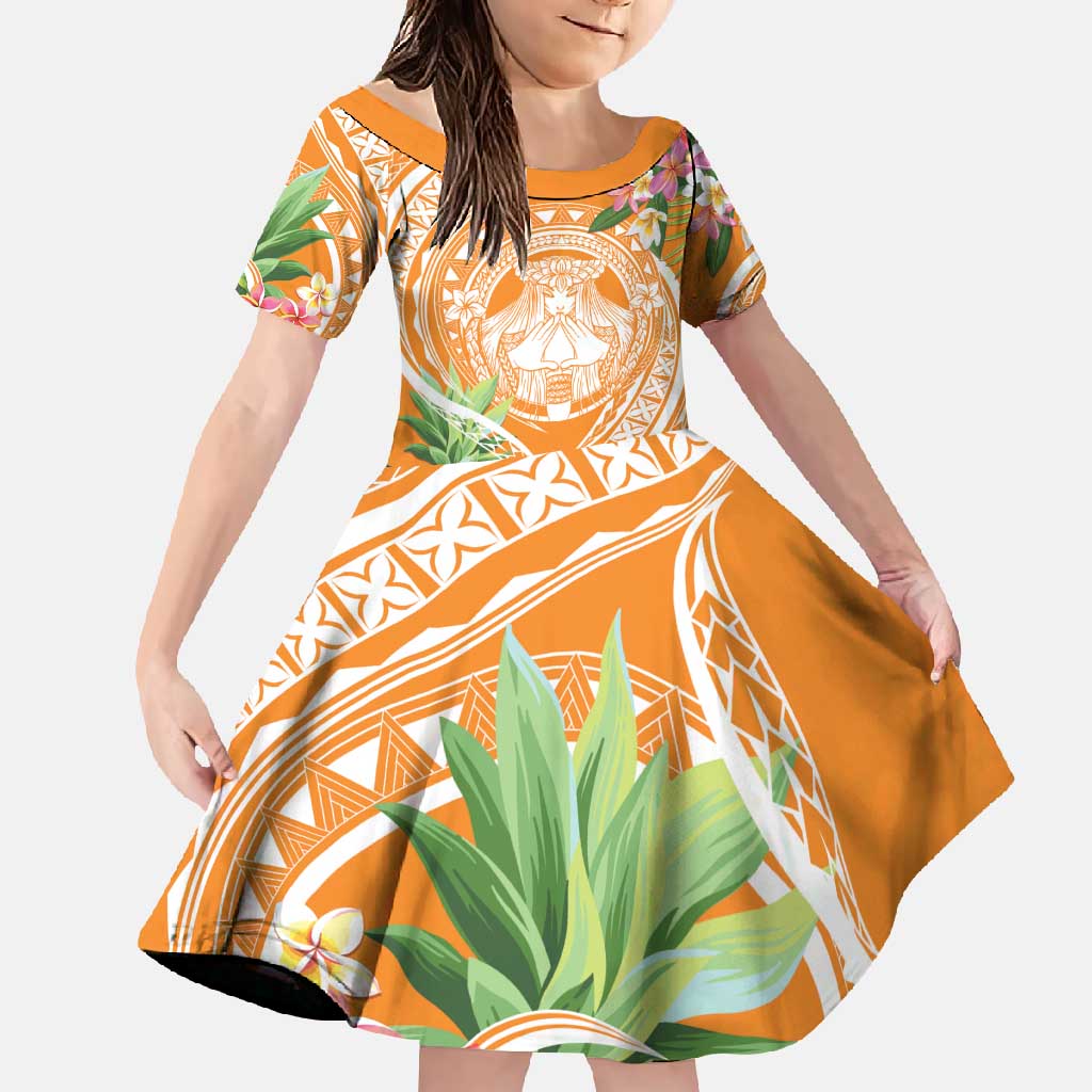 Aloha Hawaii Lanai Family Matching Tank Maxi Dress and Hawaiian Shirt Frangipani Mix Pineapple LT7 Daughter's Dress Orange - Polynesian Pride