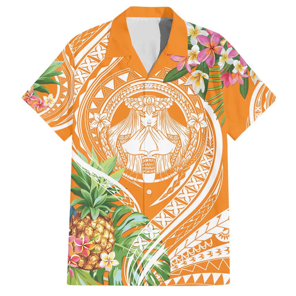 Aloha Hawaii Lanai Family Matching Tank Maxi Dress and Hawaiian Shirt Frangipani Mix Pineapple LT7 Dad's Shirt - Short Sleeve Orange - Polynesian Pride