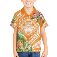 Aloha Hawaii Lanai Family Matching Tank Maxi Dress and Hawaiian Shirt Frangipani Mix Pineapple LT7 Son's Shirt Orange - Polynesian Pride