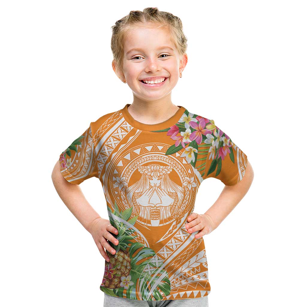 Aloha Hawaii Lanai Kid T Shirt Frangipani Mix Pineapple LT7 Orange - Polynesian Pride