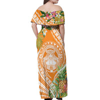Aloha Hawaii Lanai Off Shoulder Maxi Dress Frangipani Mix Pineapple