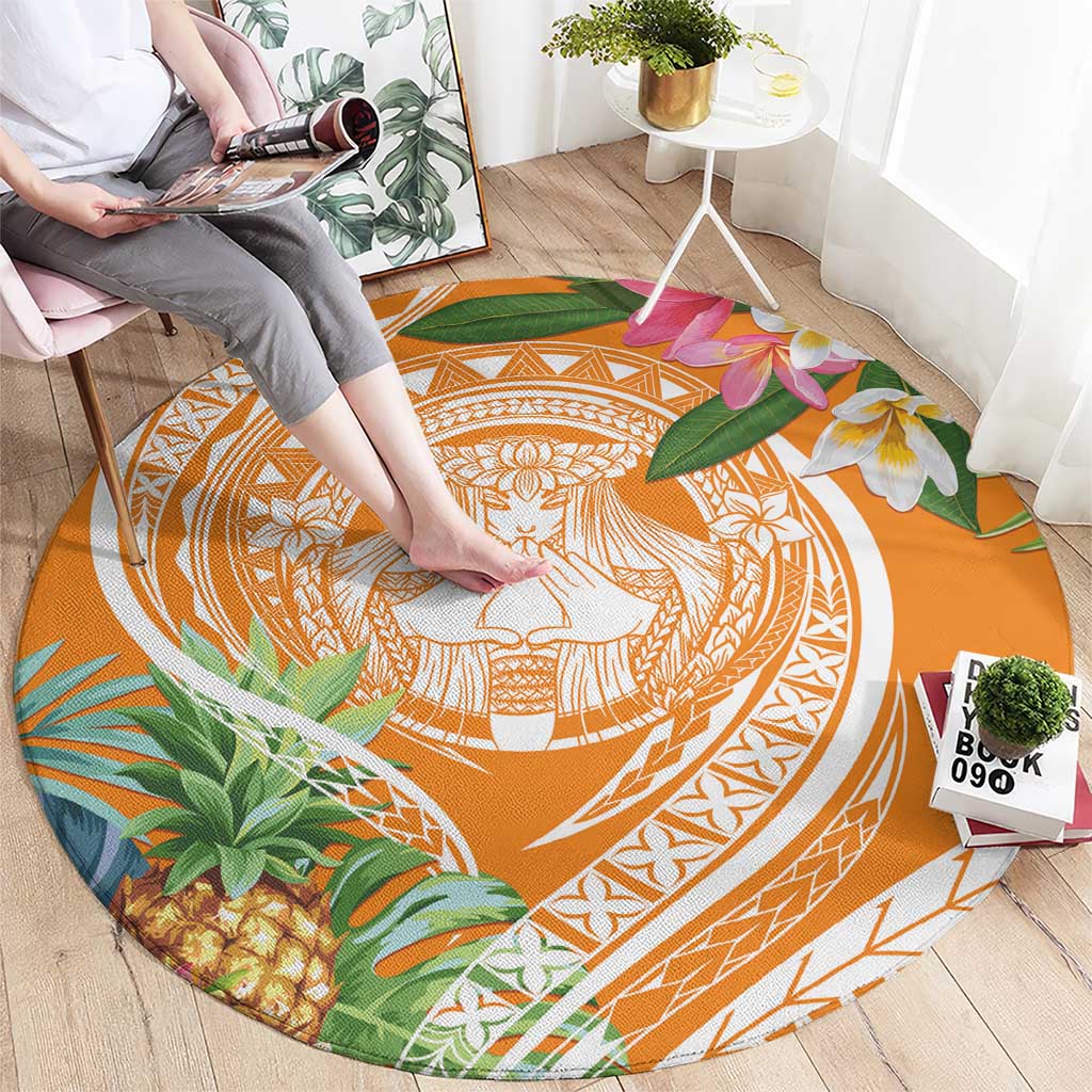 Aloha Hawaii Lanai Round Carpet Frangipani Mix Pineapple LT7 - Polynesian Pride