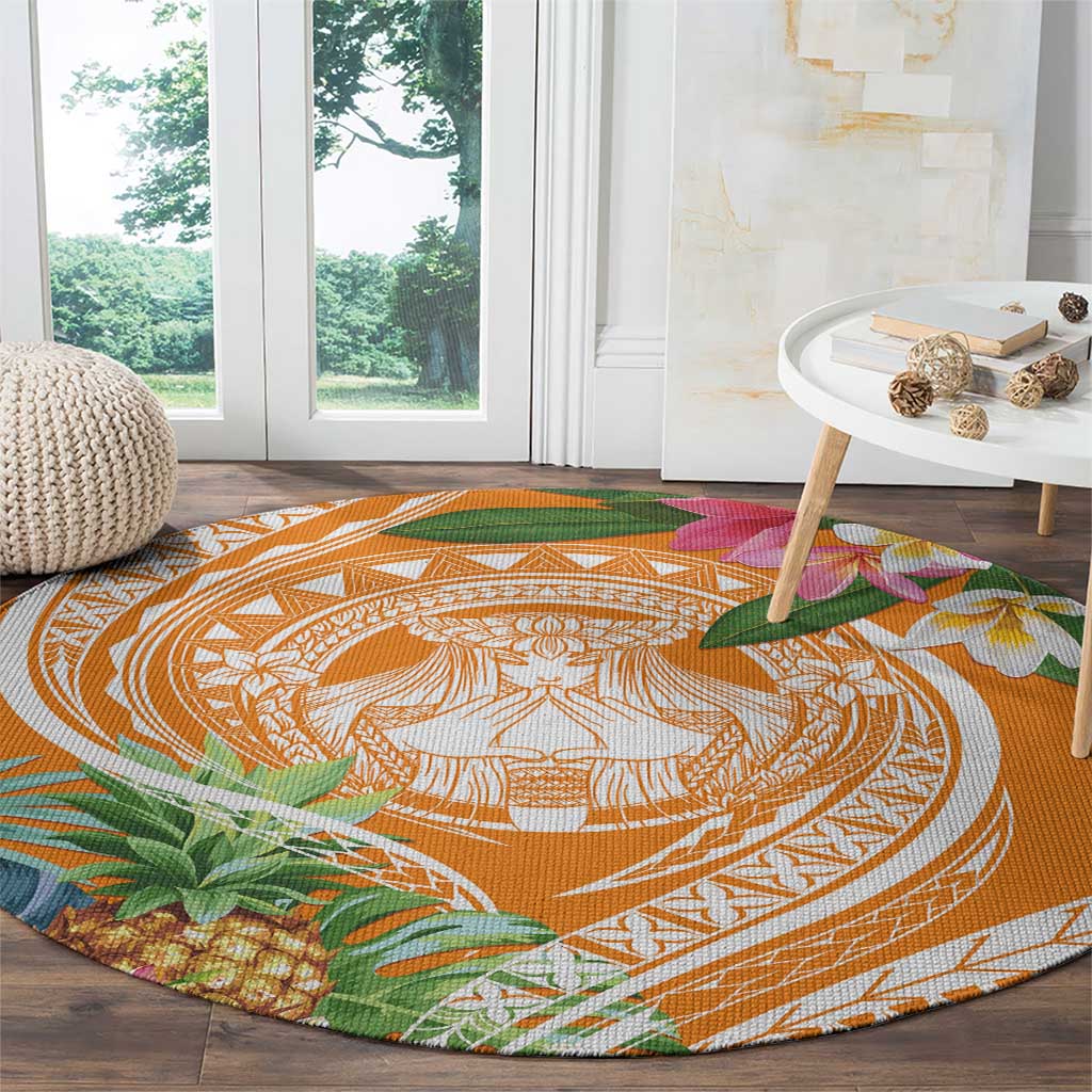 Aloha Hawaii Lanai Round Carpet Frangipani Mix Pineapple LT7 - Polynesian Pride