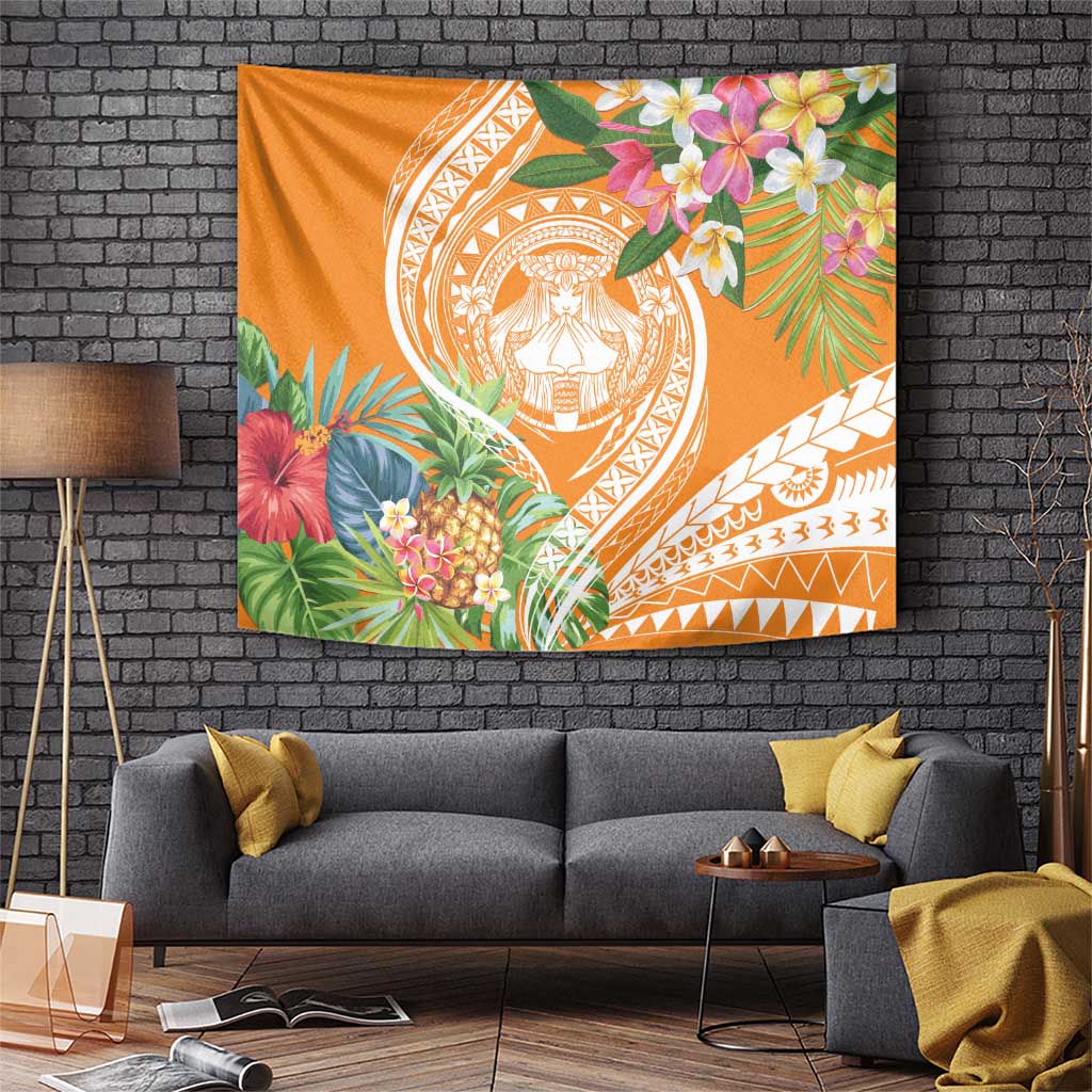 Aloha Hawaii Lanai Tapestry Frangipani Mix Pineapple LT7 Orange - Polynesian Pride