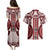 Bula Fiji Vintage Couples Matching Puletasi and Hawaiian Shirt Scarlet Masi Motifs