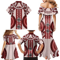 Bula Fiji Vintage Family Matching Mermaid Dress and Hawaiian Shirt Scarlet Masi Motifs