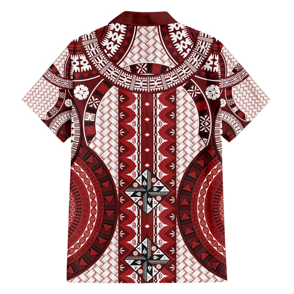 Bula Fiji Vintage Family Matching Off The Shoulder Long Sleeve Dress and Hawaiian Shirt Scarlet Masi Motifs