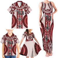 Bula Fiji Vintage Family Matching Tank Maxi Dress and Hawaiian Shirt Scarlet Masi Motifs