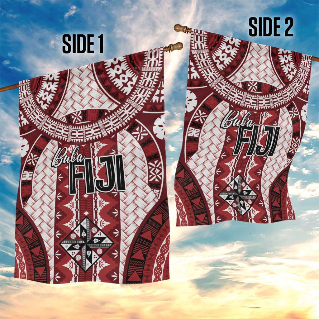Bula Fiji Vintage Garden Flag Scarlet Masi Motifs