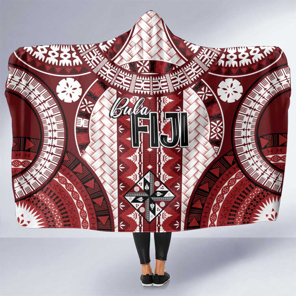 Bula Fiji Vintage Hooded Blanket Scarlet Masi Motifs