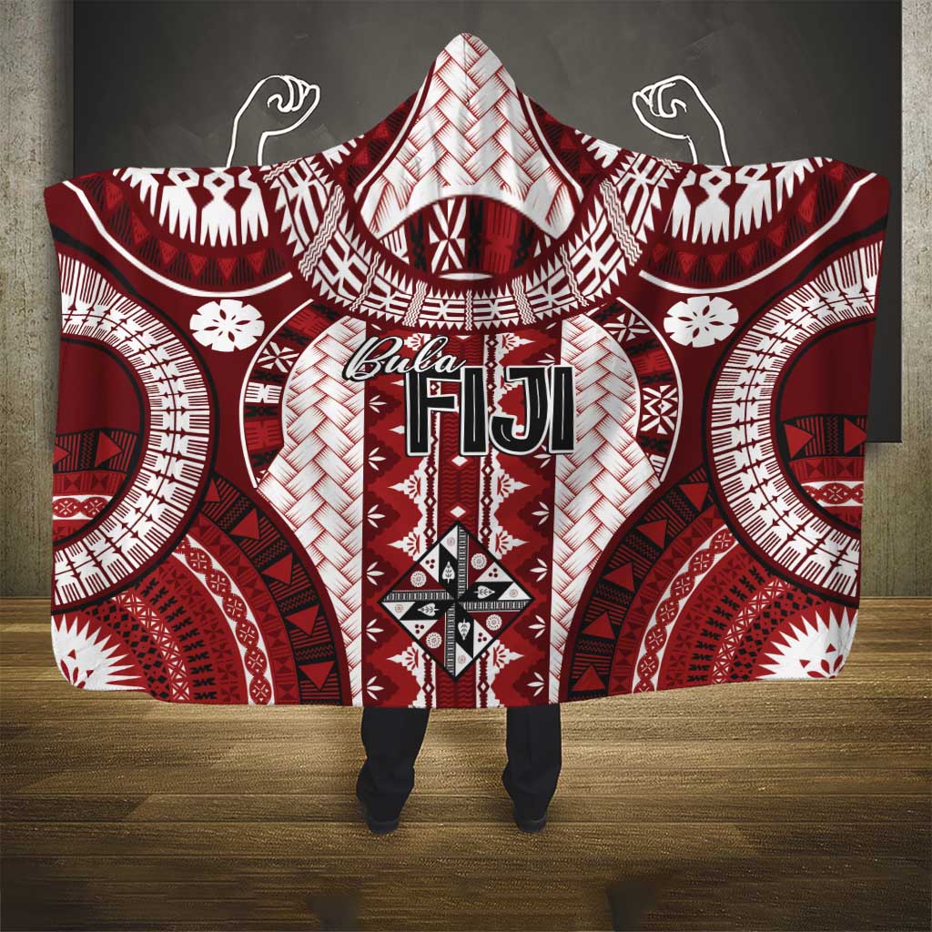 Bula Fiji Vintage Hooded Blanket Scarlet Masi Motifs