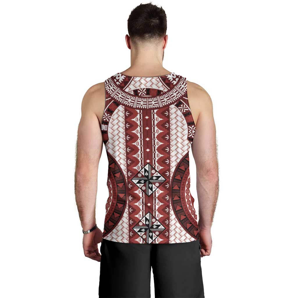 Bula Fiji Vintage Men Tank Top Scarlet Masi Motifs