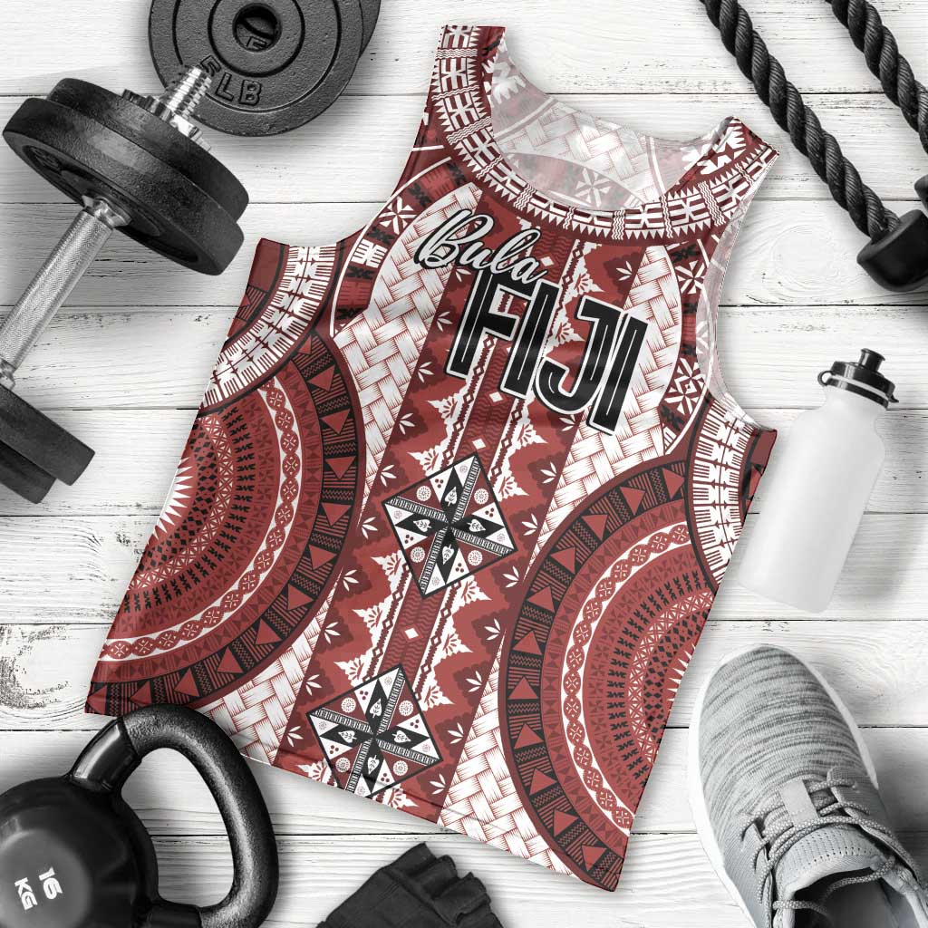 Bula Fiji Vintage Men Tank Top Scarlet Masi Motifs
