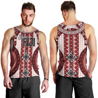 Bula Fiji Vintage Men Tank Top Scarlet Masi Motifs