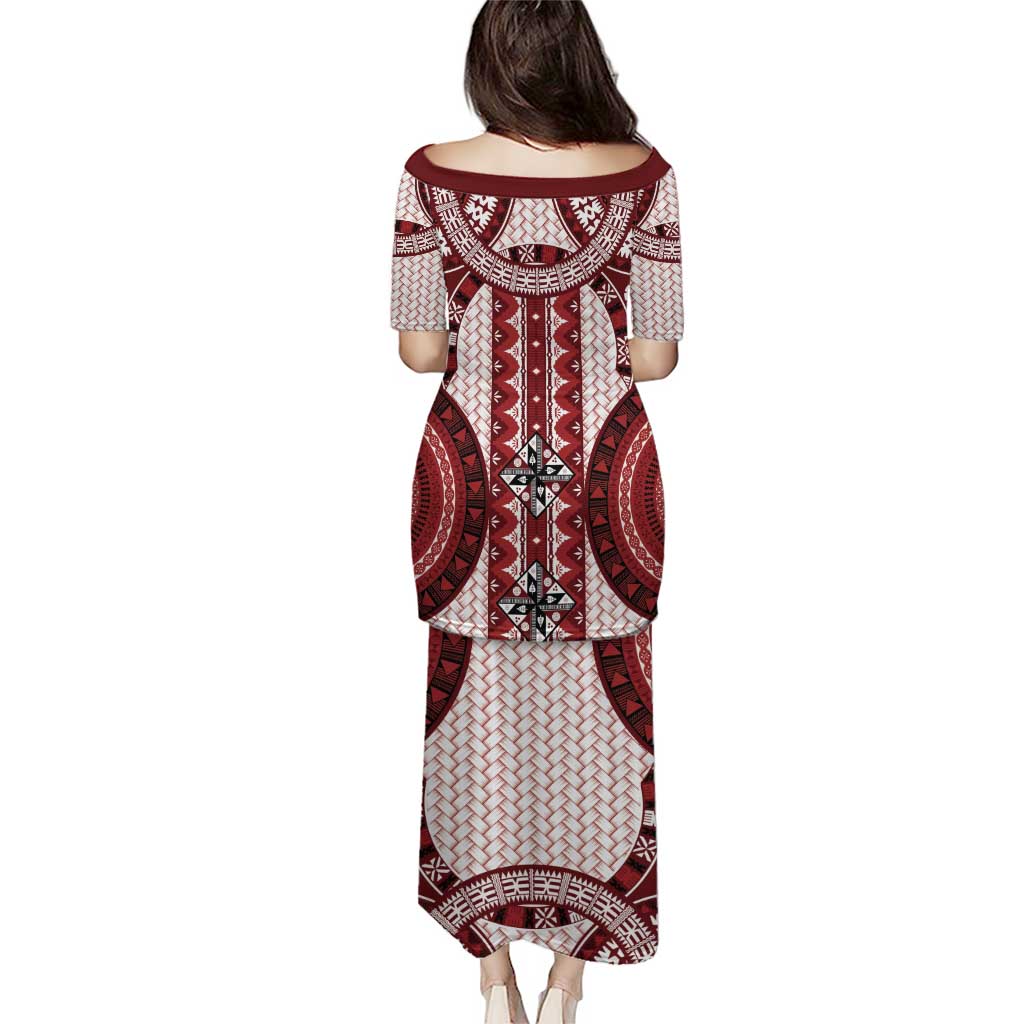 Bula Fiji Vintage Puletasi Scarlet Masi Motifs