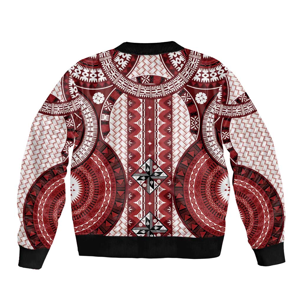 Bula Fiji Vintage Sleeve Zip Bomber Jacket Scarlet Masi Motifs
