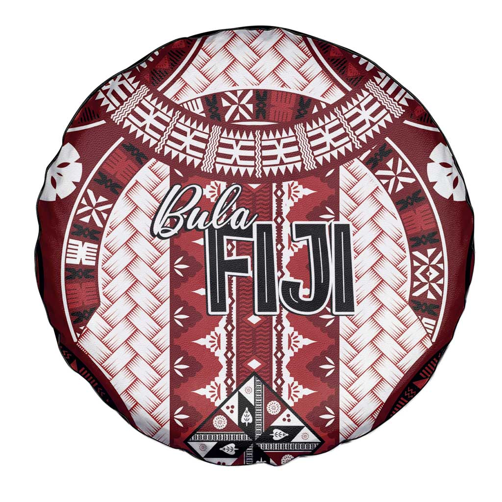 Bula Fiji Vintage Spare Tire Cover Scarlet Masi Motifs LT7 - Polynesian Pride