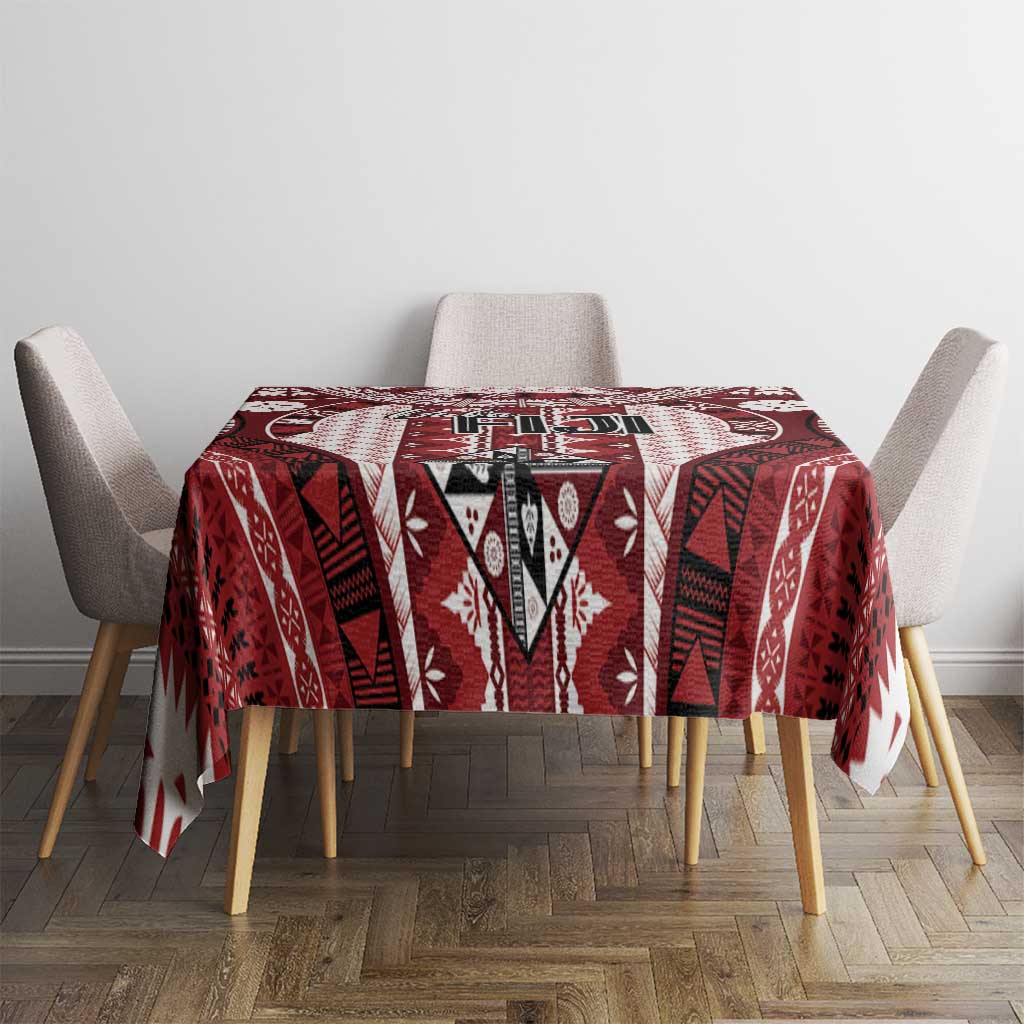Bula Fiji Vintage Tablecloth Scarlet Masi Motifs