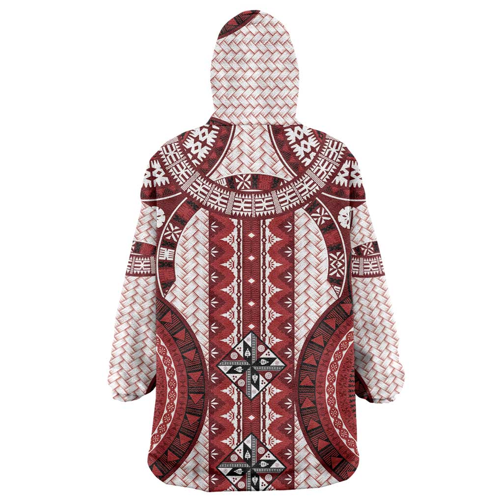 Bula Fiji Vintage Wearable Blanket Hoodie Scarlet Masi Motifs