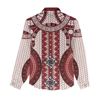Bula Fiji Vintage Women Casual Shirt Scarlet Masi Motifs