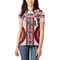 Bula Fiji Vintage Women Polo Shirt Scarlet Masi Motifs