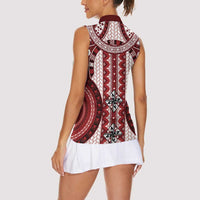 Bula Fiji Vintage Women Sleeveless Polo Shirt Scarlet Masi Motifs