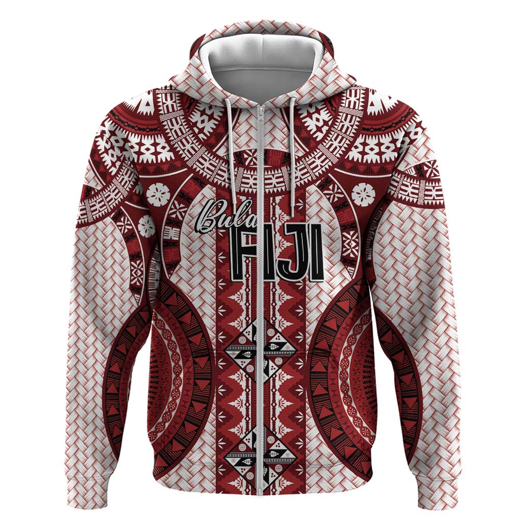Bula Fiji Vintage Zip Hoodie Scarlet Masi Motifs