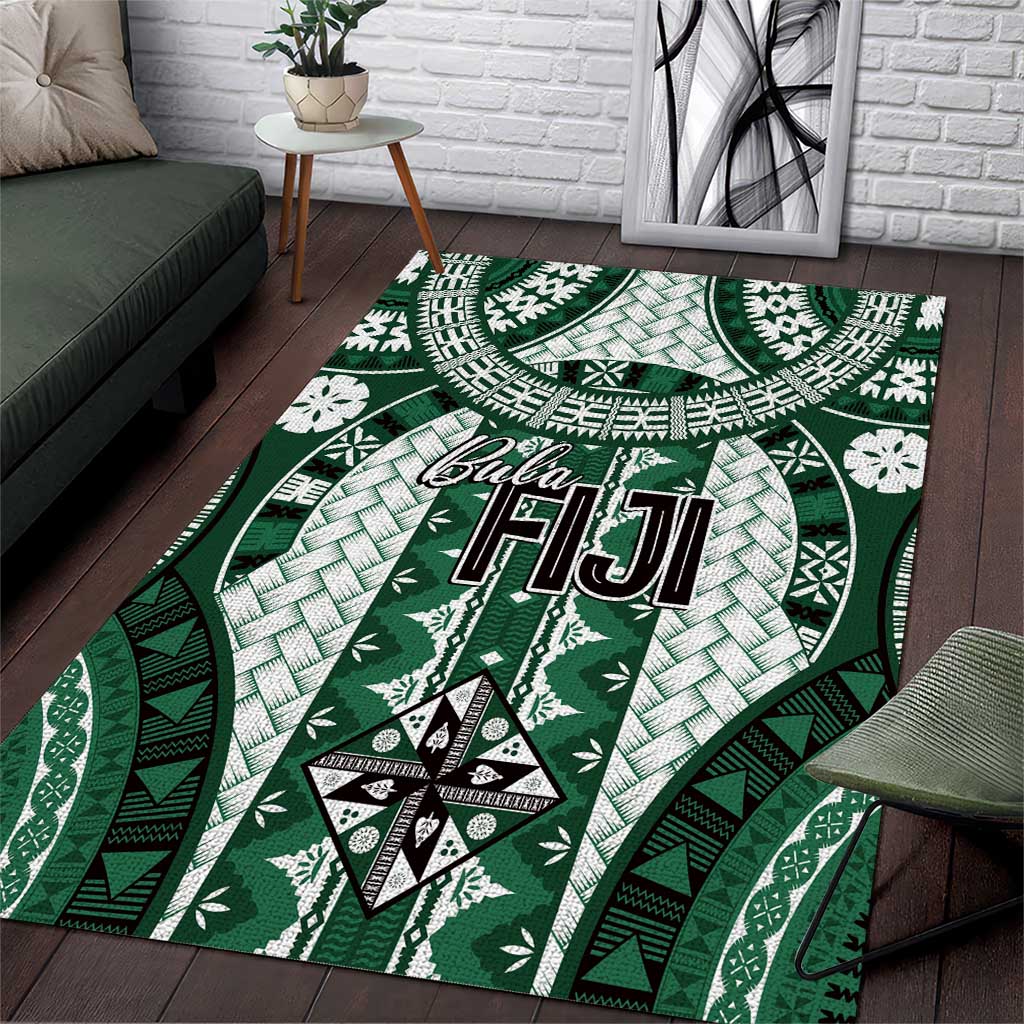 Bula Fiji Vintage Area Rug Phthalo Green Masi Motifs