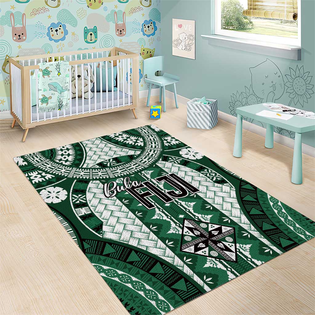 Bula Fiji Vintage Area Rug Phthalo Green Masi Motifs